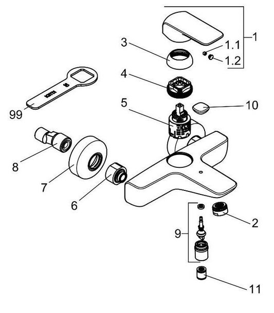 Kludi 7411705-00 Umsteller für AP-Wannenarmatur Balance